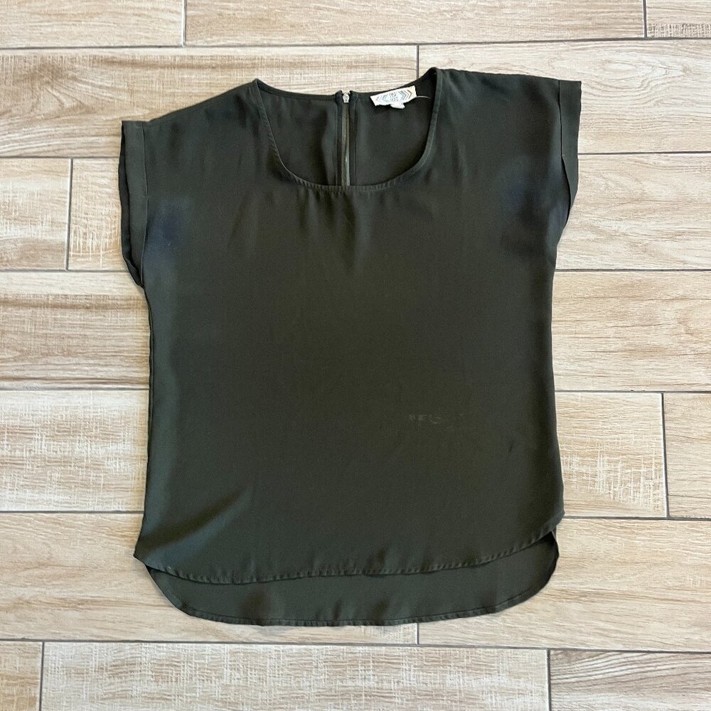 Womens Pink Rose Green Short Sleeve Blouse - L